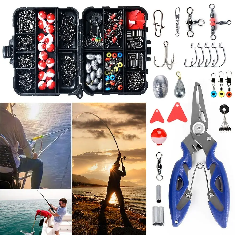 

263 шт. Вертлюги набор рыболовных аксессуаров джиг Крючки грузила снасти для рыбалки Набор плоскогубцев для ловли карпа рыболовный крючок набор аксессуаров