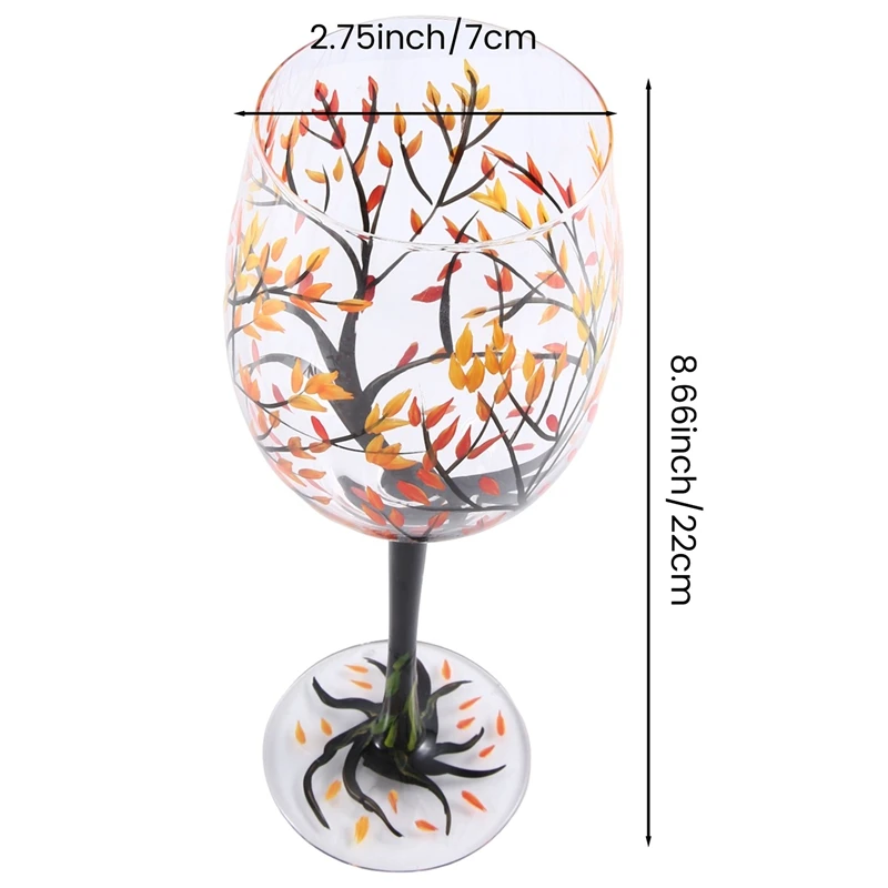 1Pcs HOT-Autumn Tree Wine Glass-Fall Colors-Leaves Of Red, Yellow, Orange Hand Painted Fall Leaf Reusable