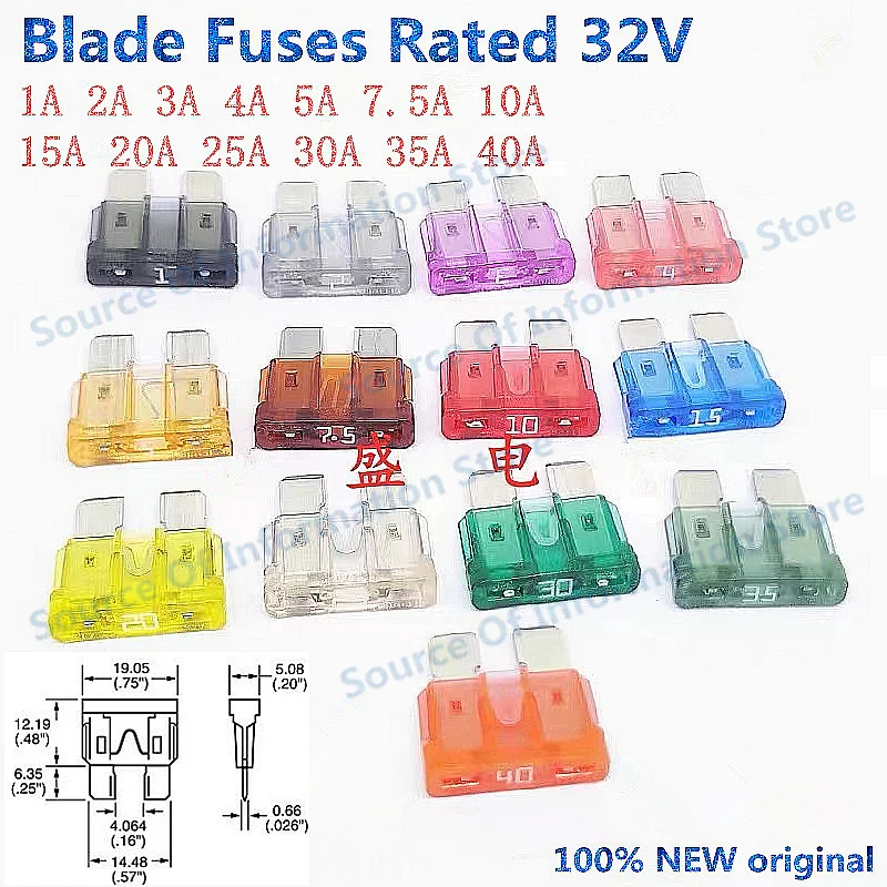 10Pcs, Blade Fuses Rated, 32V, 1A, 2A, 3A, 4A, 5A, 7.5A, 10A, 15A, 20A, 25A, 30A, 35A, 40A, 257 Medium Blade Fuse