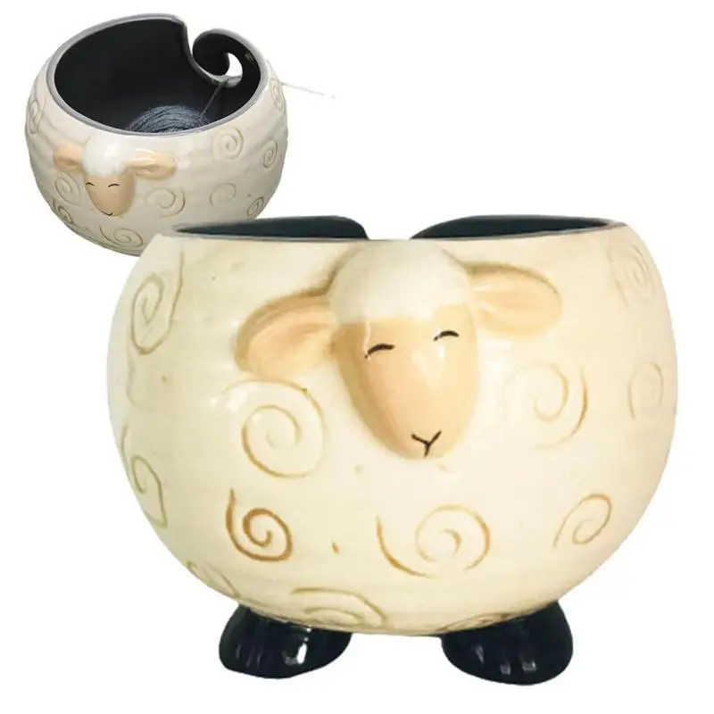 

1 Pcs Cute Sheep Shape Yarn Bowl For Crochet Handmade Yarn Storage Bowl For DIY Knitting Crocheting hook Yarn Bowls With Holes