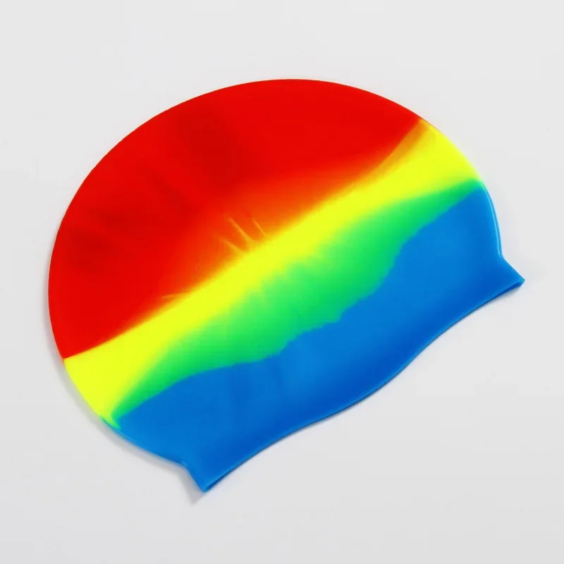 New Color Block Silicone Adult Waterproof Swimming Cap Dry Hair Swim Cap for Men Women Protect Ear Swim Hat Swimming Accessories 2