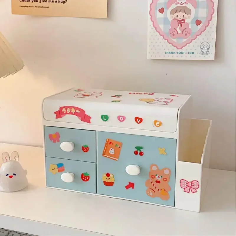 Cute Desktop Storage Box Plastic Drawer Pen Holder Student Cosmetic Storage Box Home Organizer Container