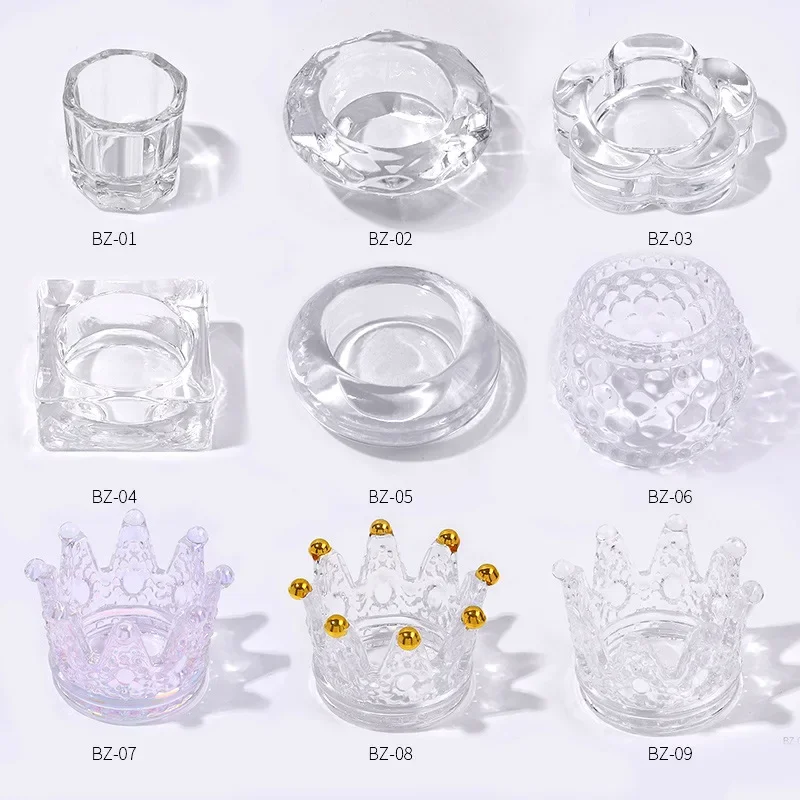 1PC Crystal Glass Acrylic Powder Liquid Nail Cup Colorful Clear Dappen Dish Lid Bowl Cup Holder Equipment Nail Art Tools nail powder manicure tools nail acrylic liquid acrylic nail powder nail tools