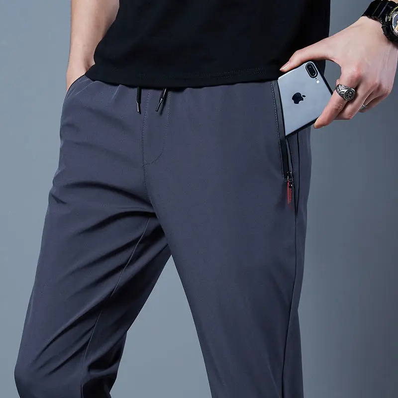 2024 Summer Men's Casual Pants Ice Silk Thin Sports Pants Men's Elastic Straight Trousers Breathable Quick-drying Pants Pants