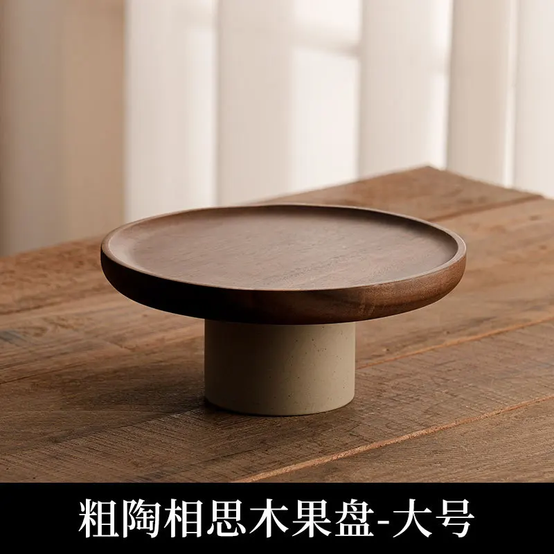 Acacia Wood Cake Tray with Clay Base for Living Room Decoration