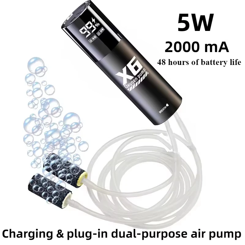 Fish Tank Oxygen Pump 5W USB Rechargeable For Outdoor Fishing/Aquarium Portable Aerator with 48H Runtime for Night Fishing