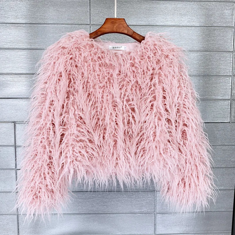 2023 Autumn Winter New Women Faux Fur Coat Korean Style Solid Color Round Neck Short Outwear Fashion Casual Large Size Jacket