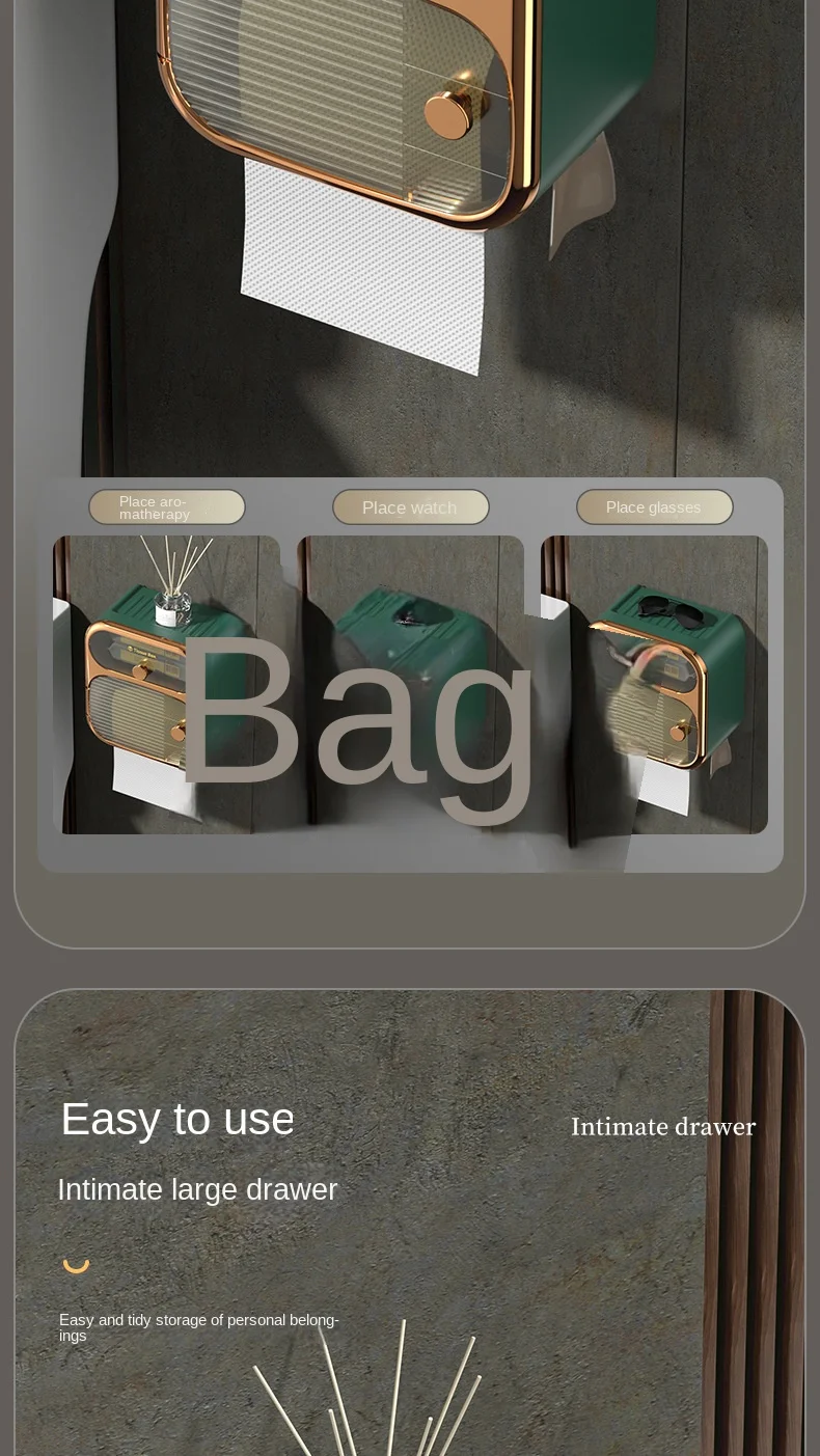 Sb738dd5d36664f469d1049556471f69fL Toilet Tissue Box, Wall Mounted Waterproof Toilet Paper Box Punching Free Suction Paper Box Toilet Paper Roll Paper Storage Rack Mallzona