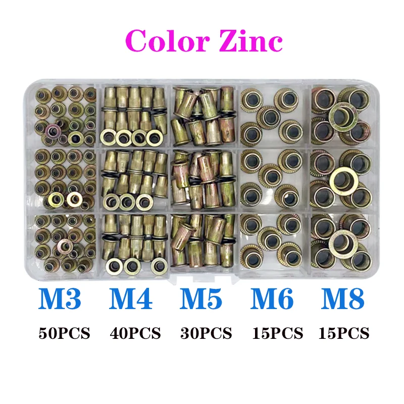 150PCS Rivet Nuts Kit M3 M4 M5 M6 M8 Stainless Steel Rivet Nut Gun Nut Rivet Mandrels Repairtool,Rivetgun,Flatheadscrew,Aluminum