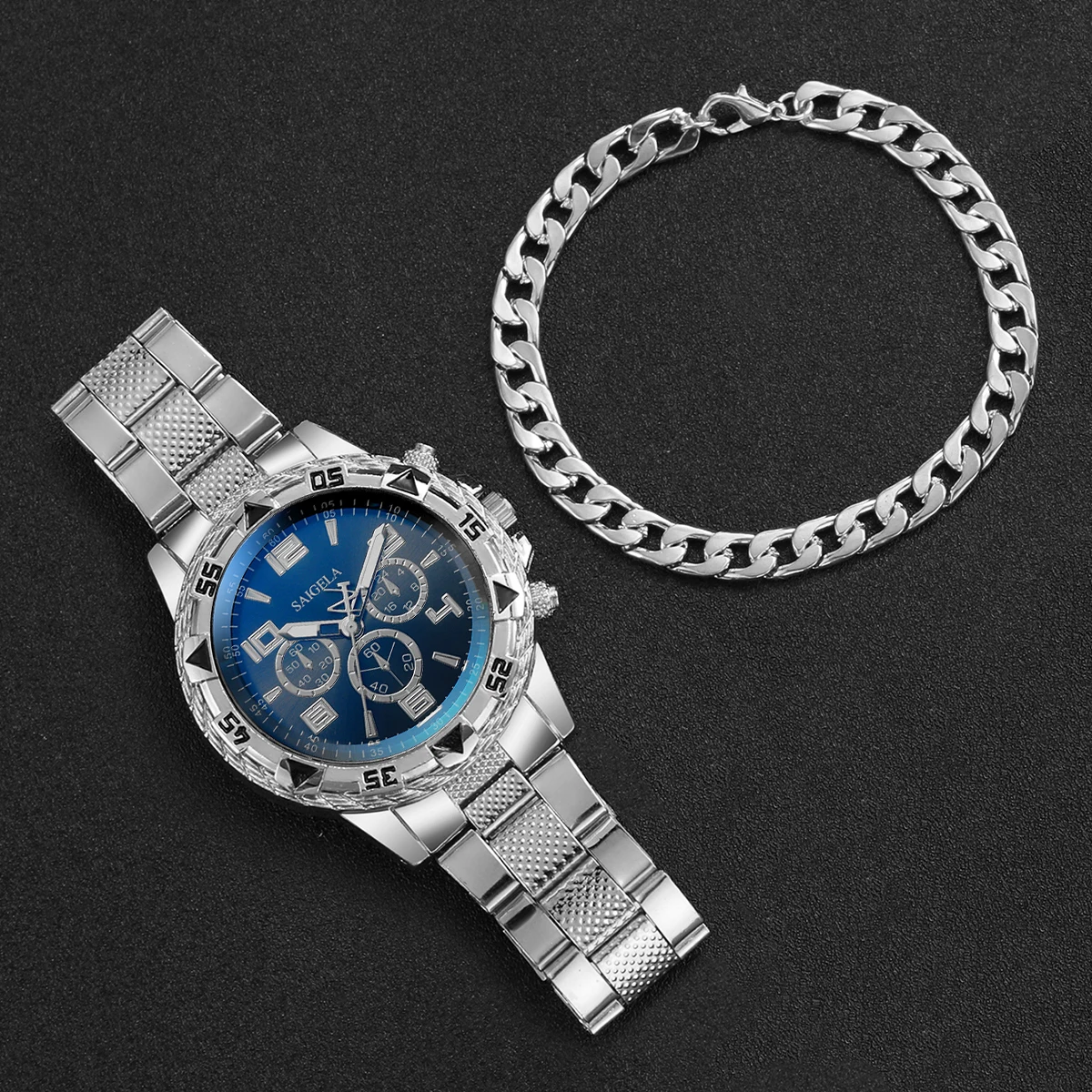 4PCS/Set Fashion Men Business Watches Luxury Stainless Steel Band Male's Analog Quartz Watch Bracelet Set(Without Box) - Image 4