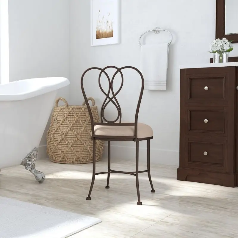 

Vintage-Inspired 18.5" Metal Vanity Stool in Bronze/Cream