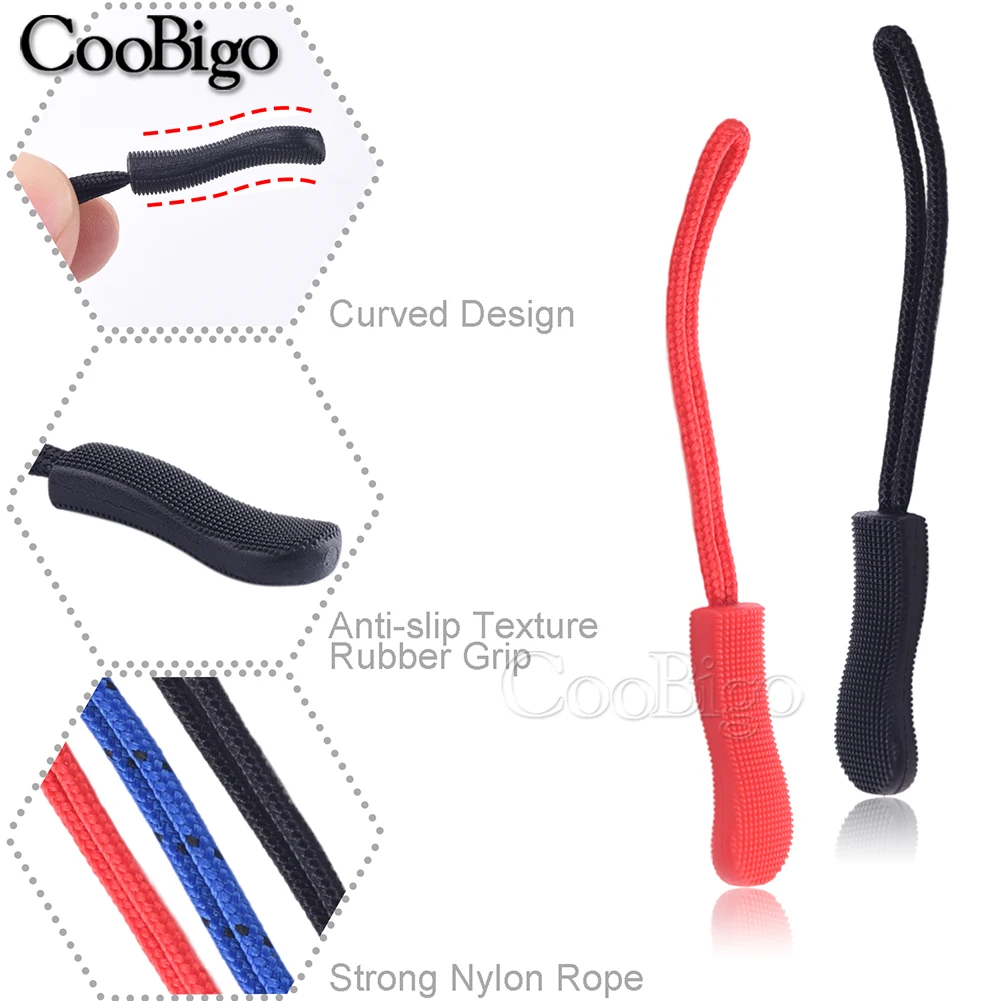 10pcs Zipper Pull Puller End Fit Rope Tag Replacement Clip Fixer Zip Cord Extender Tab Bag Backpack Luggage Clothing Suitcase