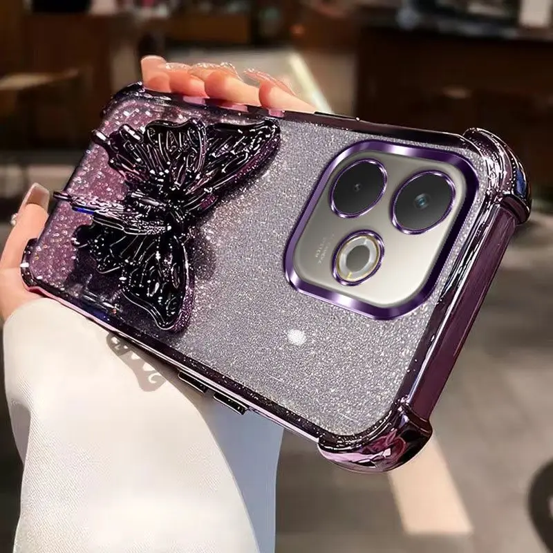 Gradient Glitter Butterfly Wrist Chain Holder Stand Shockproof Case