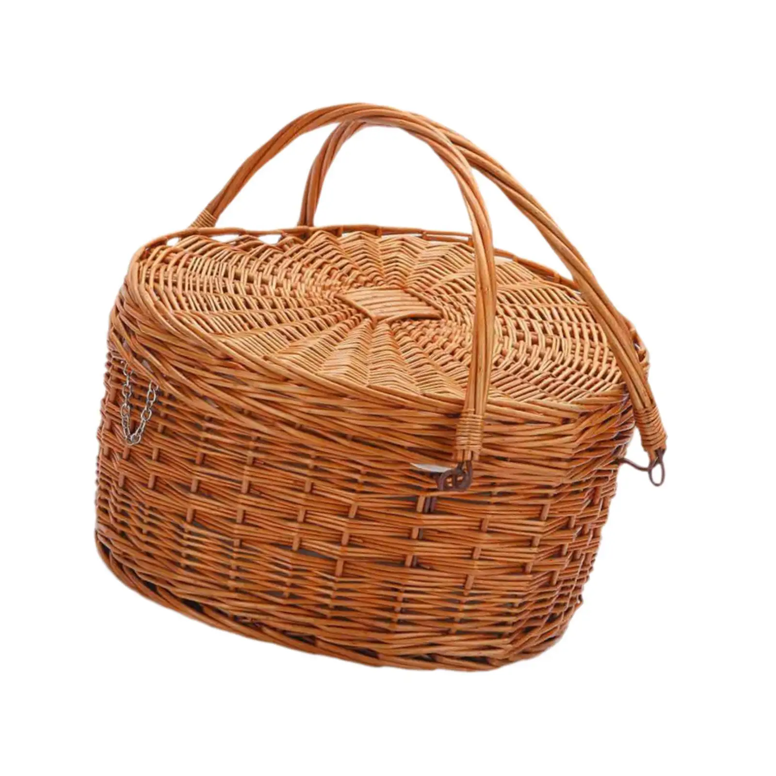 Picnic Basket with Lid Heart Shape Desktop Organizer Sturdy Storage Basket with Handles for Outdoor Barbecue BBQ Camping Candy