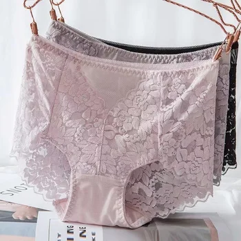 XL-3XL Women High Waist Lace Briefs Sexy Transparent Underwear Plus Size Panties Seamless Female Panties Hollow Out Lingerie 1