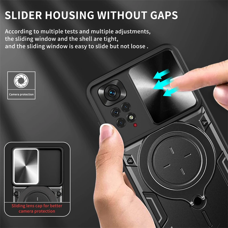 Slide Camera Shockproof Armor Phone Case with Stand Back Cover