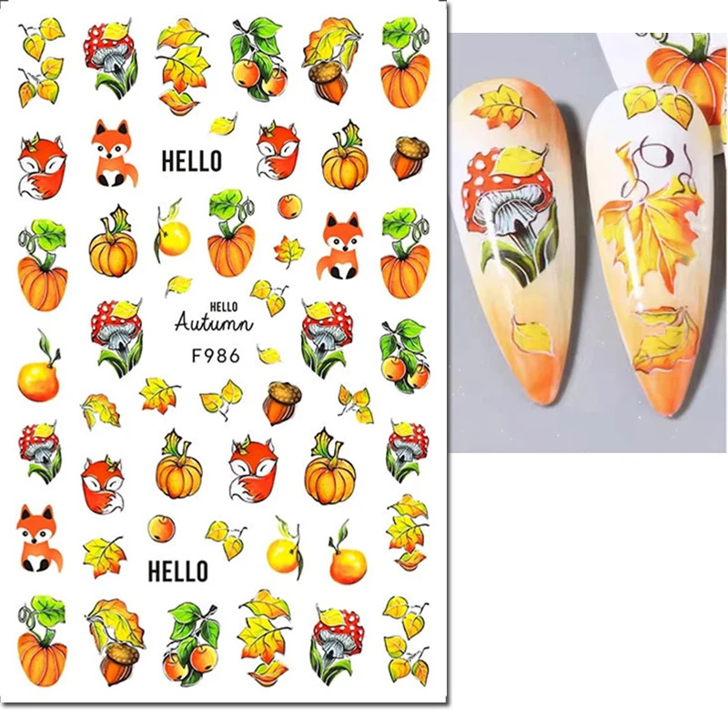 Nail Art 3d Adhesive Sliders Stickers Autumn Winter Xmas Maples Leafs Decals Accessories Decoration