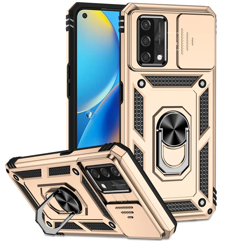 Shockproof Armor Case with Slide Camera Lens Protector and Magnetic Holder Ring Back Cover