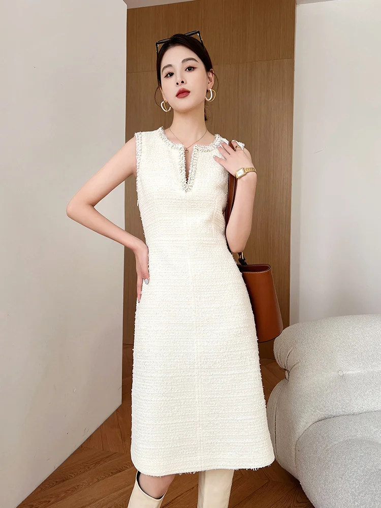 

Luxury tweed woolen dress with high-end temperament, goddess style, high-end sense, and socialite A-line dress in autumn and