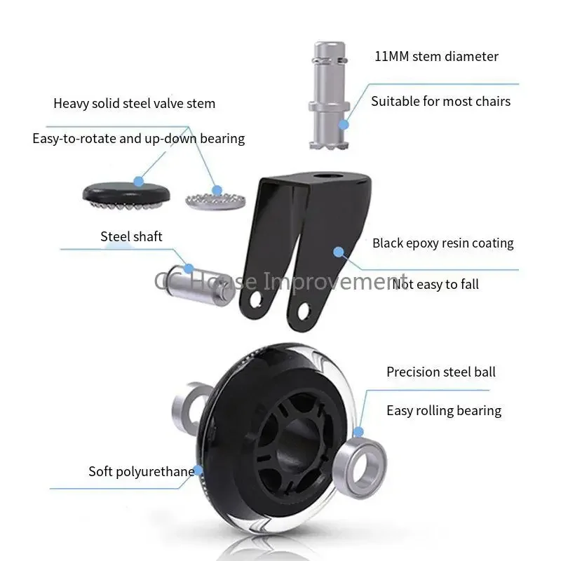 Kaleurrier 5 Ruote Per Sedia Ufficio In Gomma Morbida, Stile Rollerblade, Universali Con Stelo 11x22mm, Proteggono Pavimenti - 4