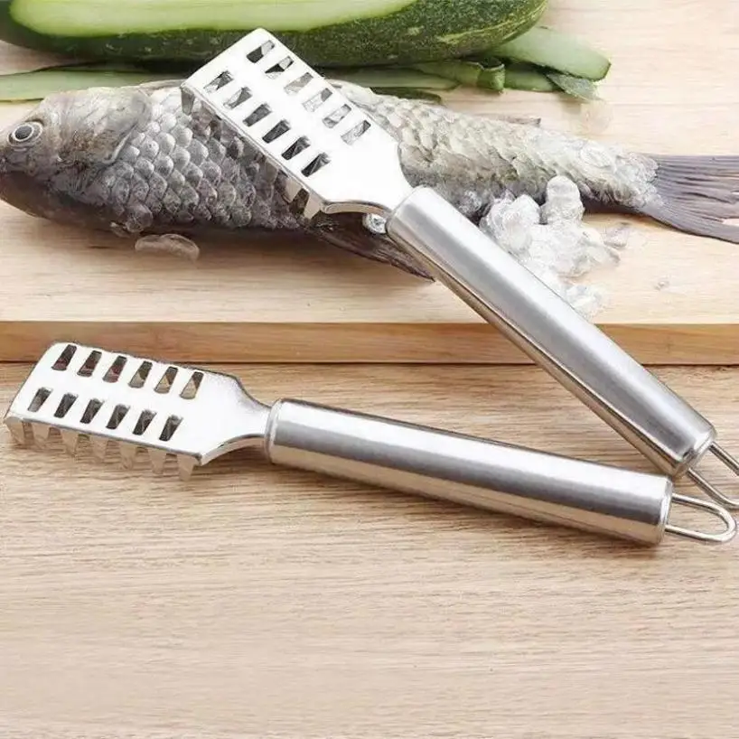 1 Pcs Stainless Steel Fish Scale Scraper Kitchen Artifact 2-in-1 Shrimp Thread Knife Intestines Fish Scale Scraper