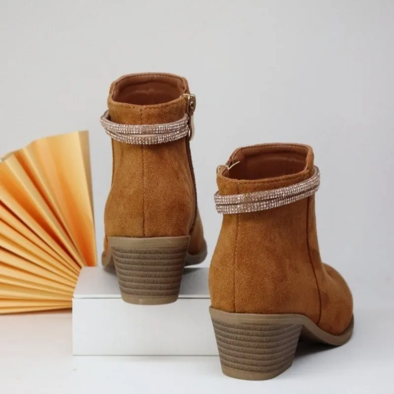 Girls Low Heel Rhinestone Boots for Kids Casual Wear