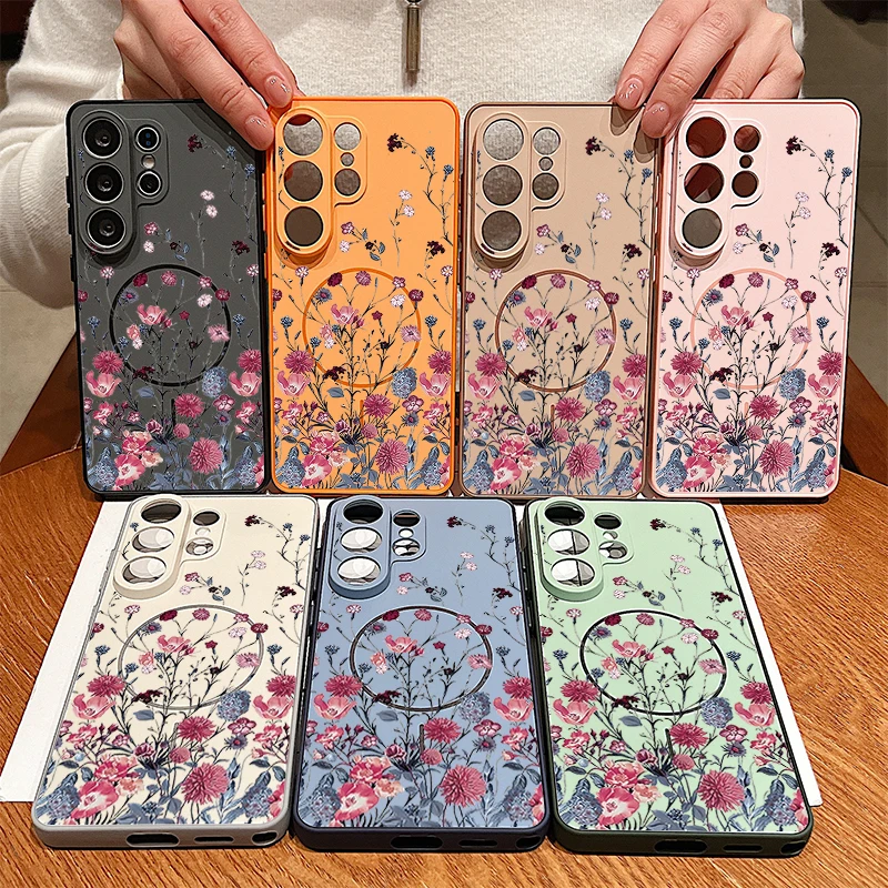 Retro Flower Pattern Magnetic Phone Case Cover