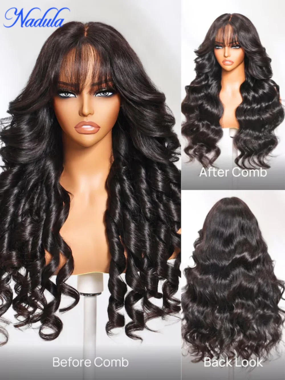 Nadula Hair 7x5 Bye Bye Knots and 13x4 3D Body Wave Lace Frontal Wig with Bangs Pre everything Put on and Go Human Hair Wig