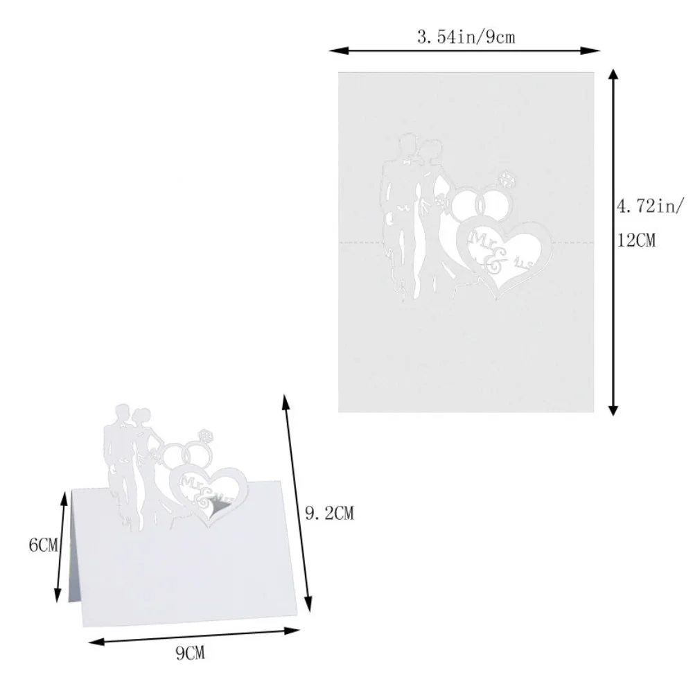 Hollow 3D Wedding Seat Cards Bride and Groom Love Paper-cut Seat Cards Banquet Decoration Number Table 50pcs