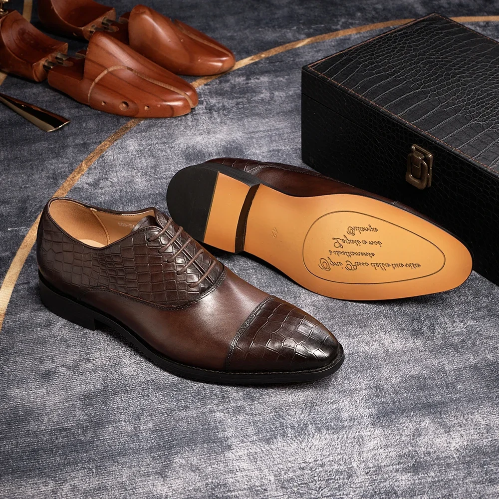Men Luxury Genuine Leather Oxford Dress Shoes Handmade Formal Lace-up Business Wedding Banquet Classic Footwear