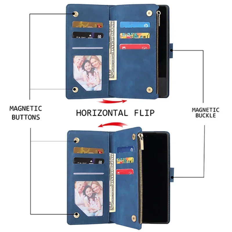 Zipper Leather Flip Wallet Case Cover
