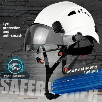 Casco di sicurezza da costruzione CE con visiera Occhiali integrati per ingegnere Elmetto protettivo in ABS ANSI Protezione per la testa del berretto da lavoro industriale Nuovo
