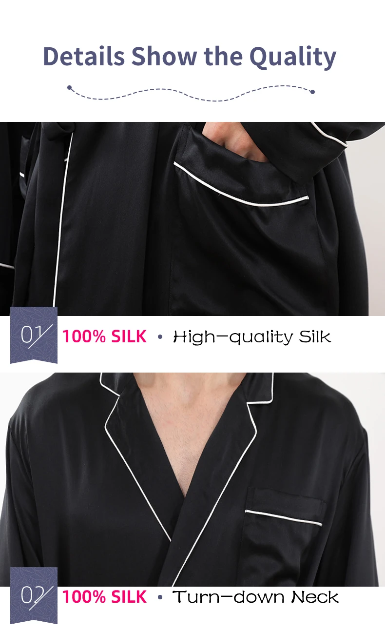 Men's 19 Momme Silk Nightgown 100 Real Silk Robes Men Pajamas Mulberry Silk Home Wear Bathrobes Nightwear Long Night Dress pajama bottoms