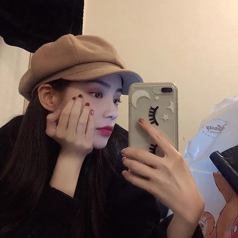 Solid Color Woolen Fashion Beret Autumn Winter Outdoor Cotton Hat Windproof Octagonal Hat Unisex Painter Hats Caps