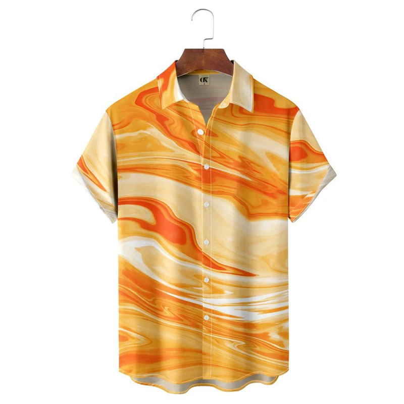 thumbnail image 1 of Camisa con estampado de líneas degradadas de verano para hombre, camisas de playa hawaianas de verano para fiestas, ropa de calle con solapa de gran tamaño para hombre, 1 of 5