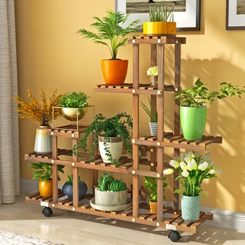 Multi-Layer Creative Wooden Flower Pot Holder Household Living Room Balcony Garden Succulent Pot Pot Shelving Debris Rack