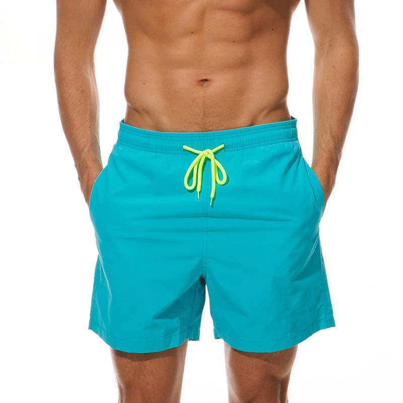 Summer Men's Solid Color Vacation Swimming Beach Pants Quick Drying Breathable Sport Casual Quarter Shorts