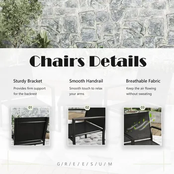 3 Pieces Patio Furniture Set Outdoor Conversation Textilene Fabric Chairs for Lawn, Garden, Balcony 4