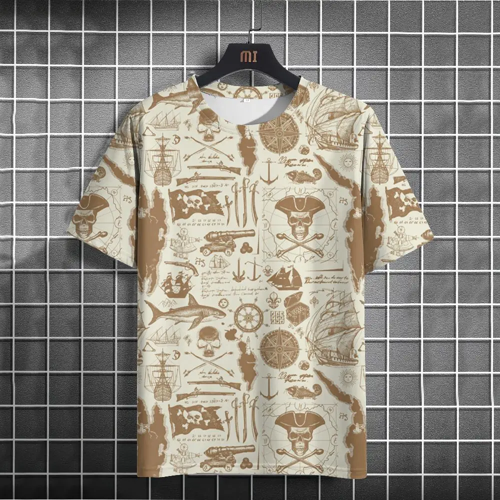 thumbnail image 1 of Camiseta con estampado náutico para hombre, camisetas de manga corta con patrón de brújula, ropa informal de verano para hombre, camisetas de moda para uso diario, 1 of 4