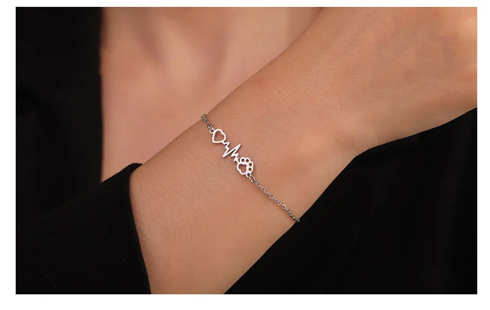 Cazador Herzschlag Katze Hund Pfote Fußabdruck Herz Charm Armband für Frauen Edelstahl Wachs Seil Armband Geschenke Schmuck Neu 2026 – Detail 9