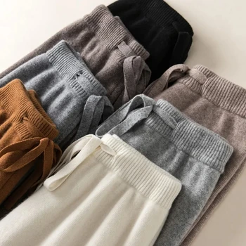 Thick Warm Knitted Casual Chic Basic Soft Elastic High Waist Women's Pants Korean Fashion Straight Ankle-Length Pants For Women 1