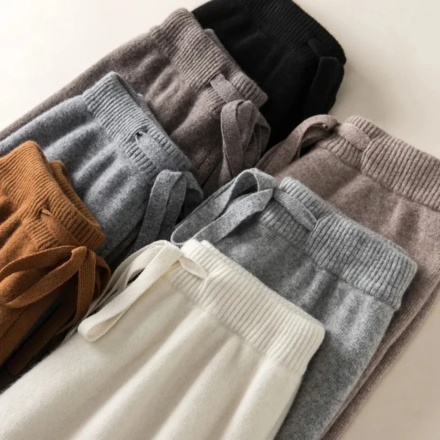 Thick Warm Knitted Casual Chic Basic Soft Elastic High Waist Women's Pants Korean Fashion Straight Ankle-Length Pants For Women 1