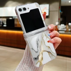 Marble Pattern Clear Folding Phone Case - Transparent Hard Cover for Galaxy ZFlip7 FE (Gray Marble)