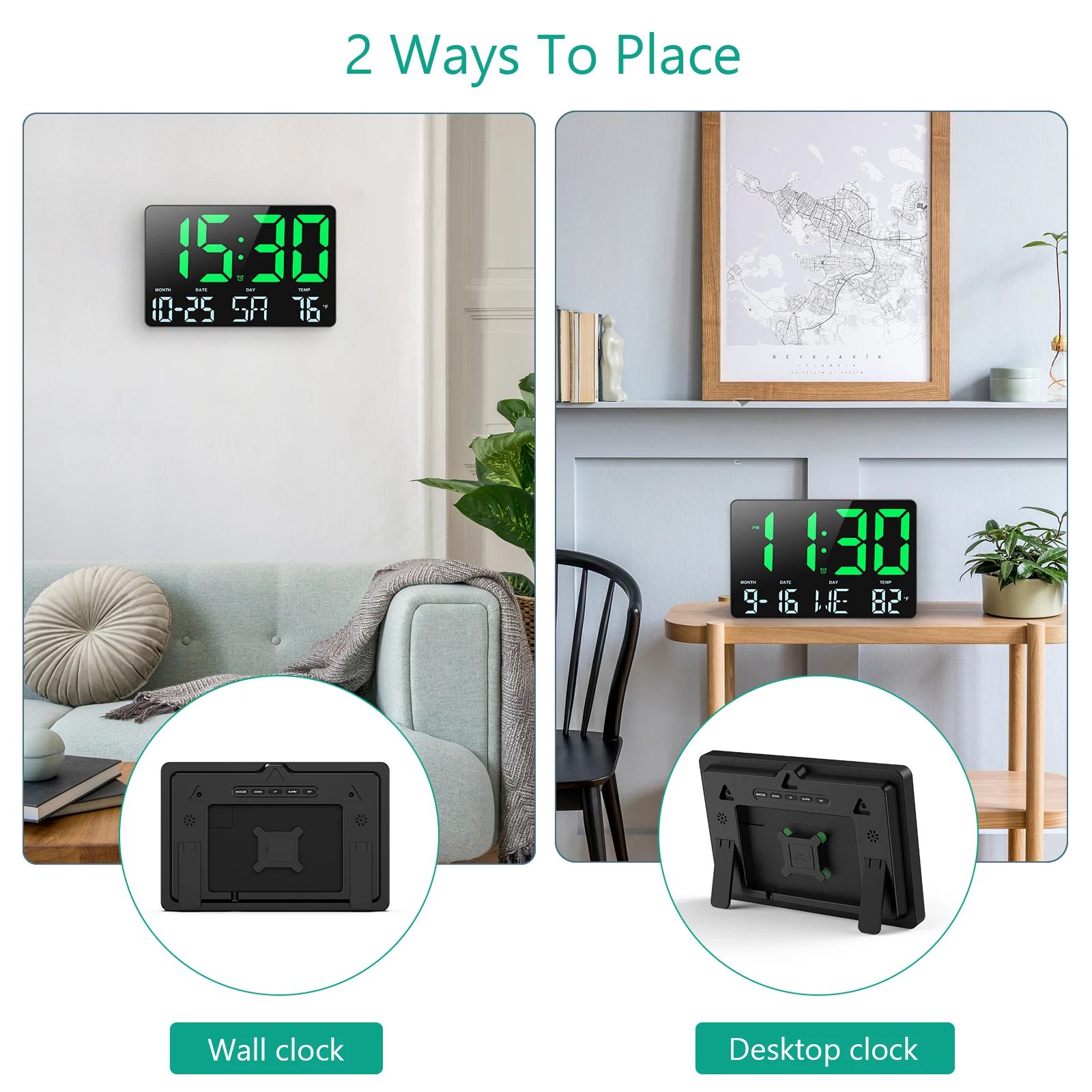 Digital Wall Clock 11.5" Large LED Display with Date Temp Display for Living Room Bedroom Office Gym Garage