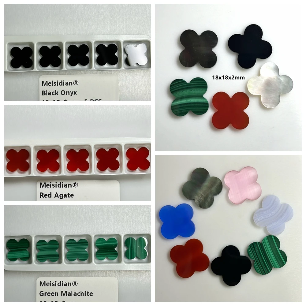 Meisidian 4 Leaf Clover 5 PCS 8-23mm Onyx Black Agate Blue Lapis Lazuli Four Leaf Clover Stone 2