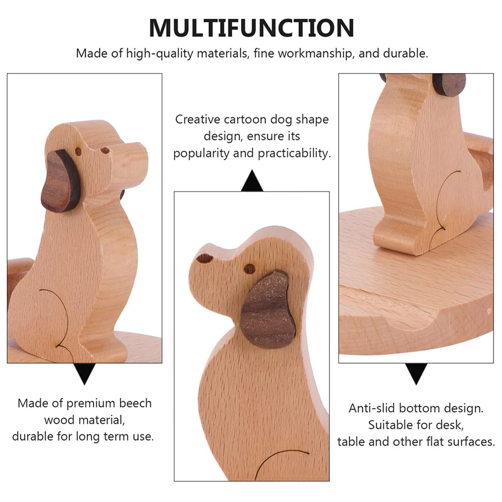 Solid Wood Deer/Dog Mobile Phone Holder Car Home Mount Bracket Mobile Tablet Desktop Stand Non-Slip for Table Desk Room Office