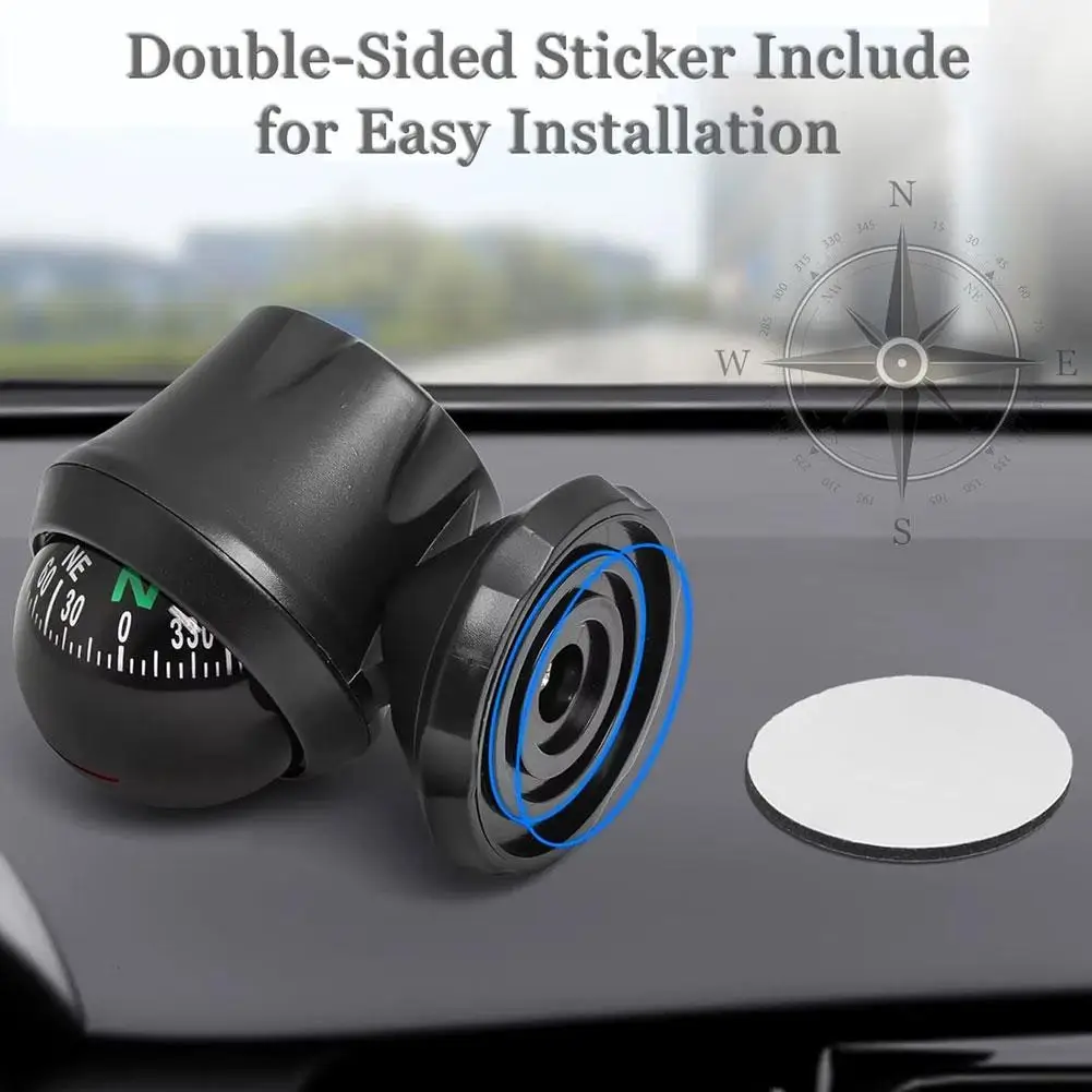 Automotive Portable ABS Dashboard Compass - Adjustable Angle Interior Accessory
