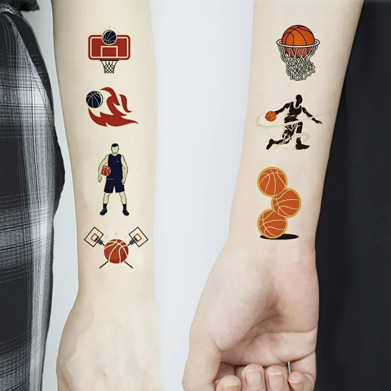 10Zhang Luminous Glow Basketball Temporary Tattoo Sticker,Waterproof Basketball Facial Tattoo,Birthday Party Game Gift
