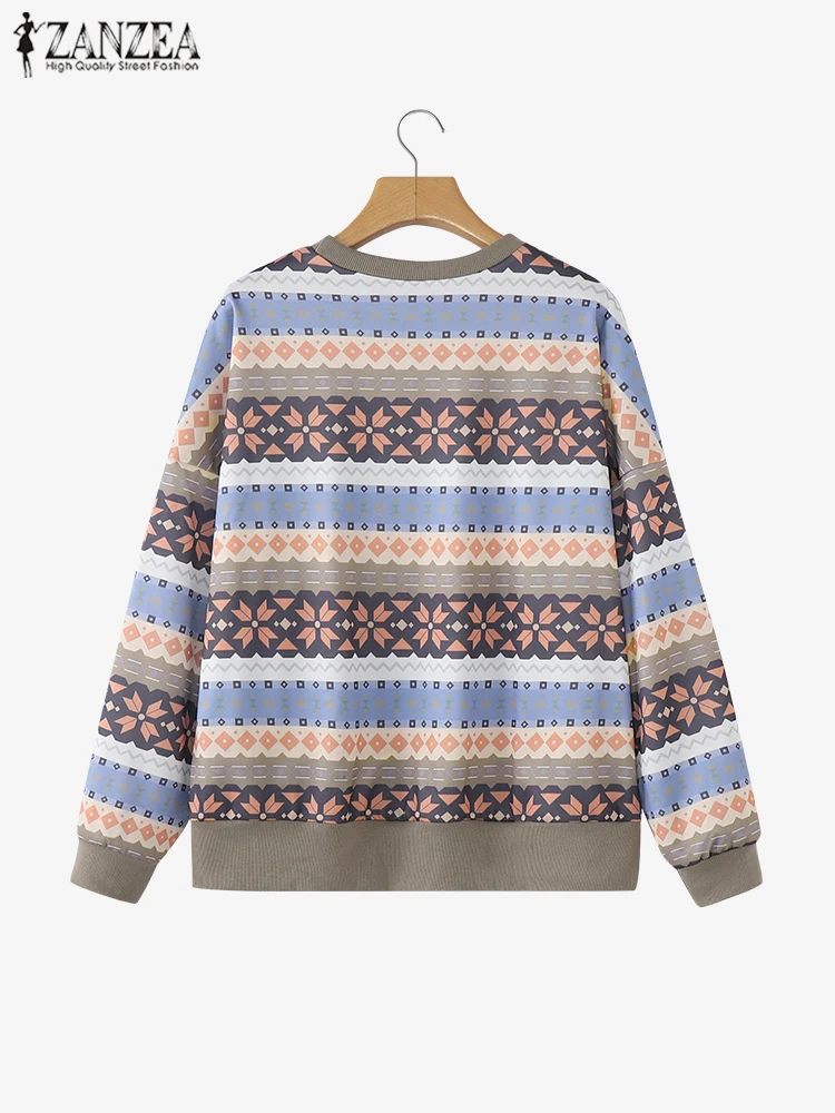 ZANZEA Streetwear Daily Wear Outfits Women Geometric Print Sweatshirt Casual Long Sleeve Pullover Autumn O Neck Comfortable Tops 4