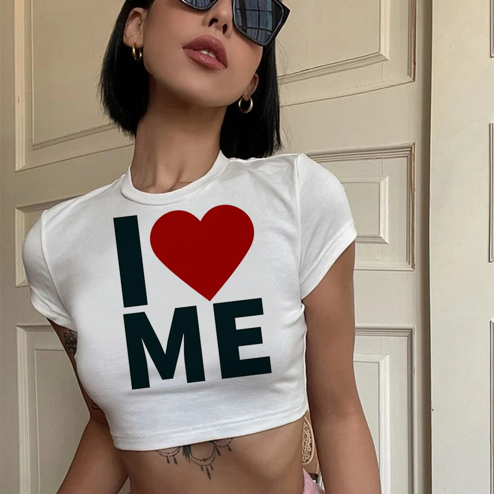 

I LOVE ME print fairycore cyber y2k crop top Woman vintage goth Harajuku tee